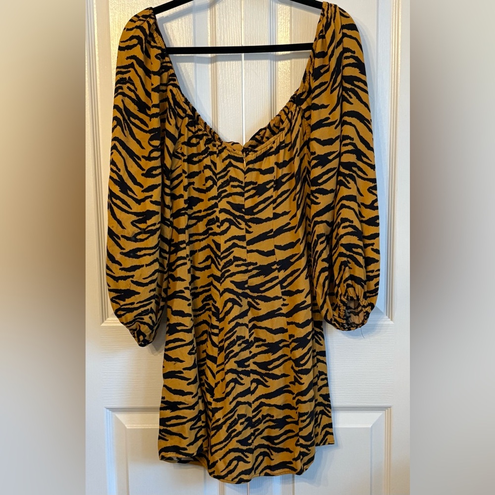 Reformation Mustard Yellow and Black Tiger Print Mini Dress